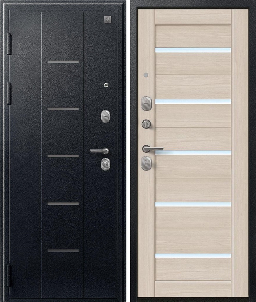 Входная дверь SEZAM V-05 Чёрный муар - Лиственница светлая