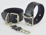 Наручники из натуральной кожи Новичок (Цвет: черный с синим)