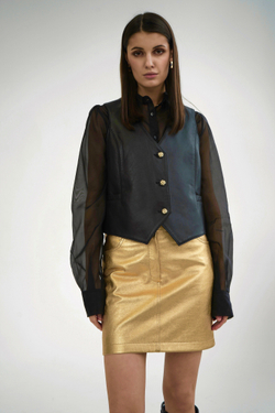 Юбка кожаная золотая