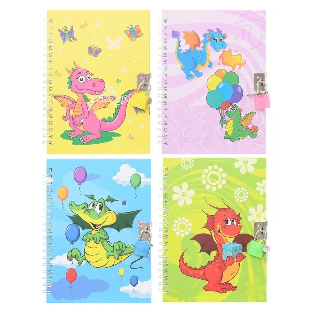 Блокнот детский Basir на замке, формат А6, серия "Дракон", переплет 7БЦ, 18*13.5 см, 48 листов, ассорти