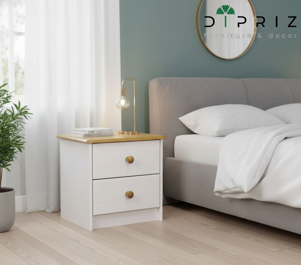 Прикроватная тумба, 43х34х40, Хаба, с ящиками, для спальни и прихожей, массив дерева, белый/антик, Dipriz