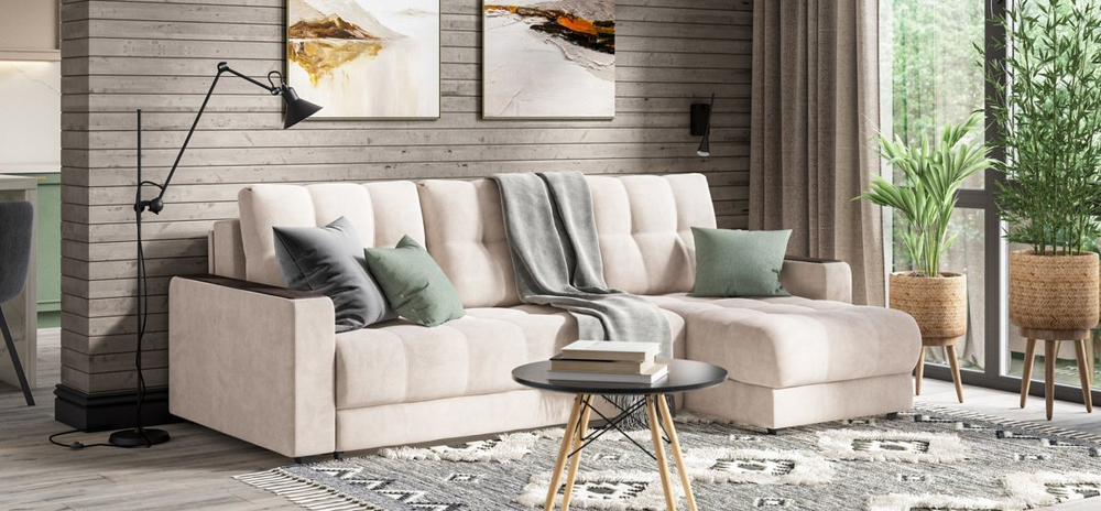 Угловой диван Босс Классик Велюр Монолит латте