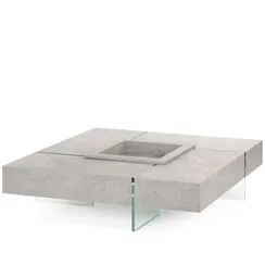 Журнальный стол Beton 119х119 см, стекло закалённое, фибробетон