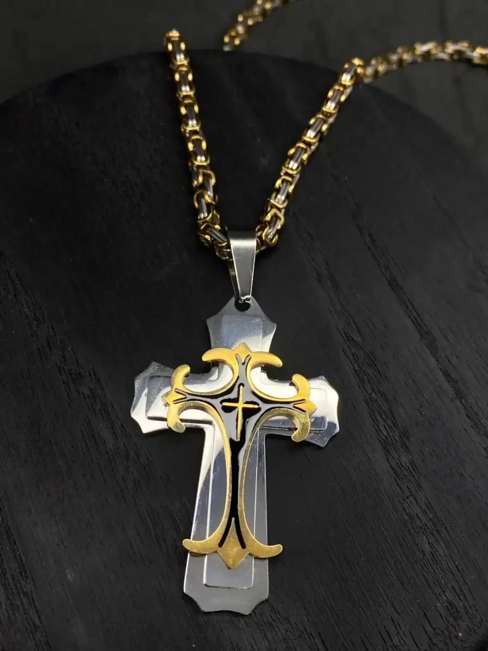 Объемная цепочка с крестиком Steel Rage толстого плетения