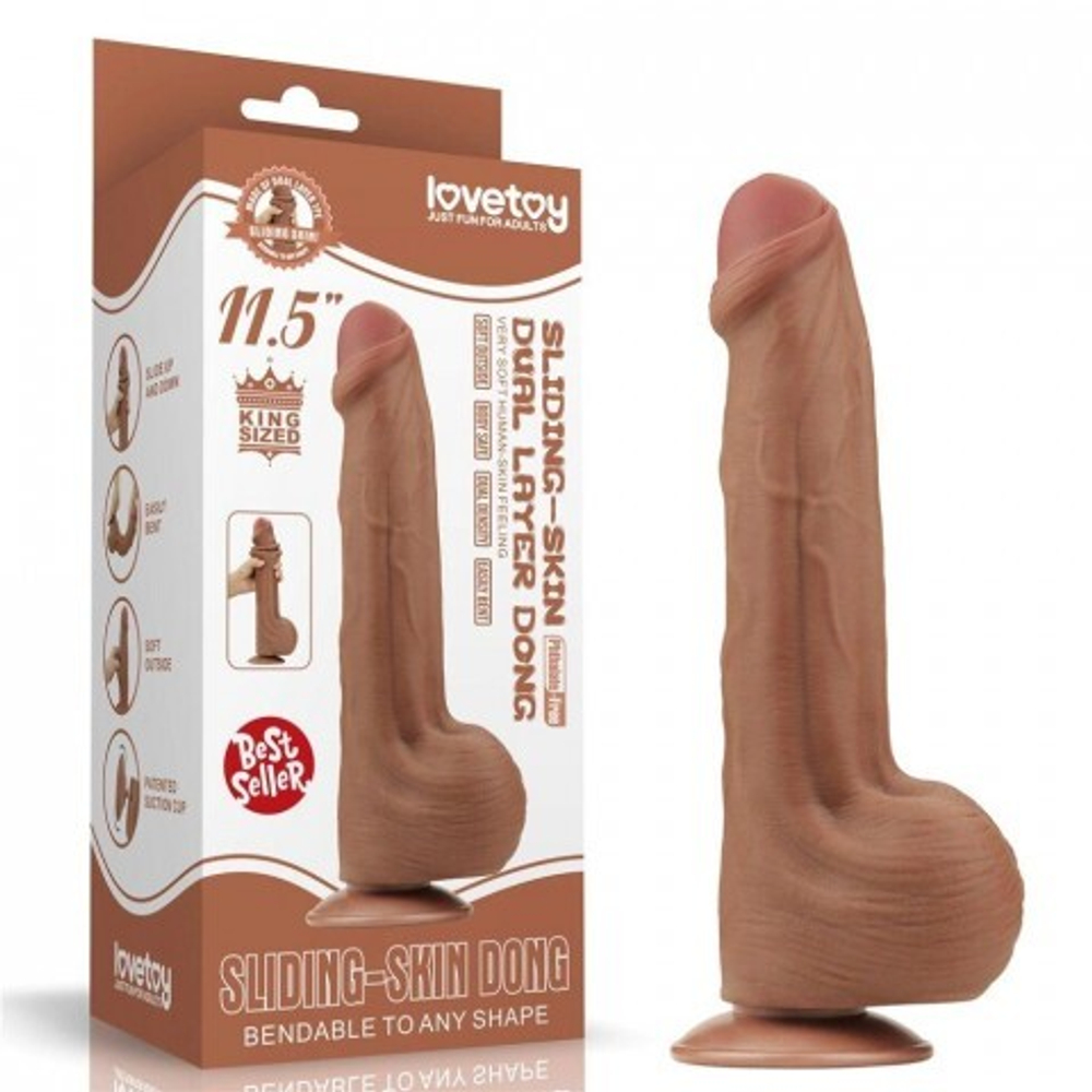 Реалистичный фаллоимитатор Lovetoy King Sized Sliding Skin (29×5,4 см) коричневый с двойной плотностью