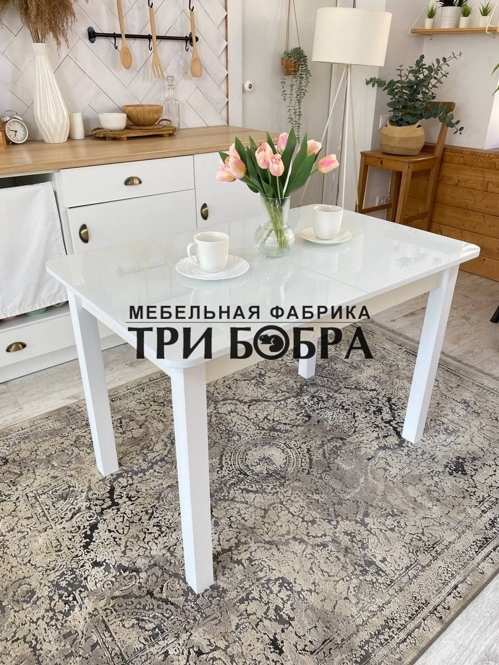 Стол стеклянный раздвижной Белый