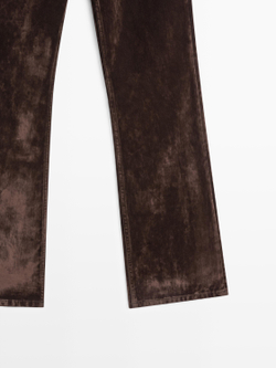 Massimo Dutti Джинсы bootcut с высокой талией и флокированным узором, шоколадный