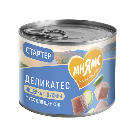 Влажный корм Мнямс Деликатес СТАРТЕР Паштет из индейки с цукини для щенков до 4 месяцев "Мусс по-французски" 200 г
