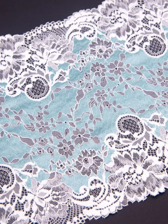 03-169 Кружево эластичное 23 см, бирюза/белый