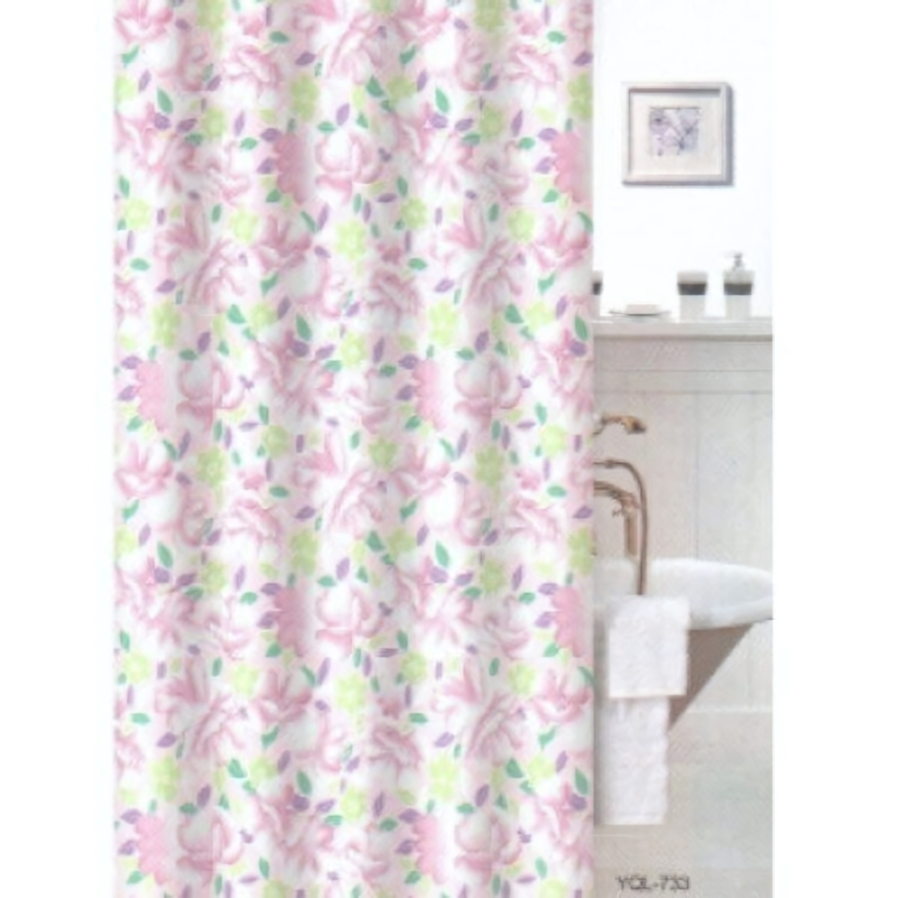 Штора для ванной комнаты полиэстер эконом 180*200 с кольцами Розовые цветы YQL-733