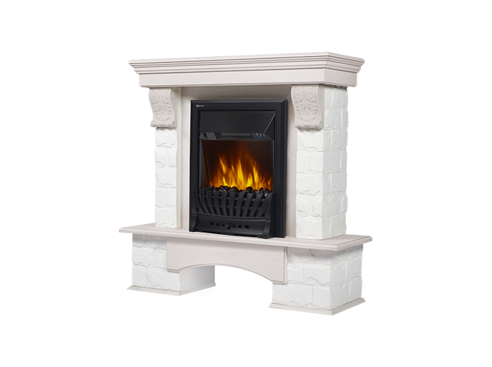 Портал Firelight Forte Classic камень белый, шпон беленый дуб