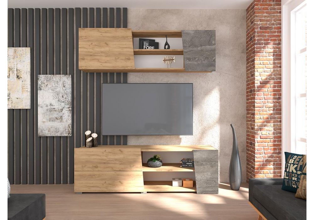 ТВ-тумба Аллегро 10 дуб крафт золотой / камень темный