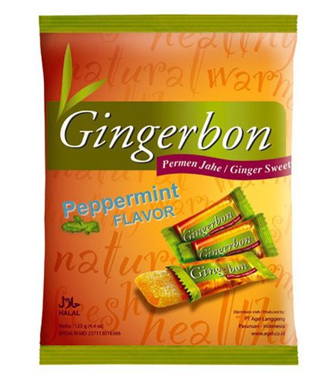 Имбирные конфеты жевательные мятные Gingerbon, 125г.