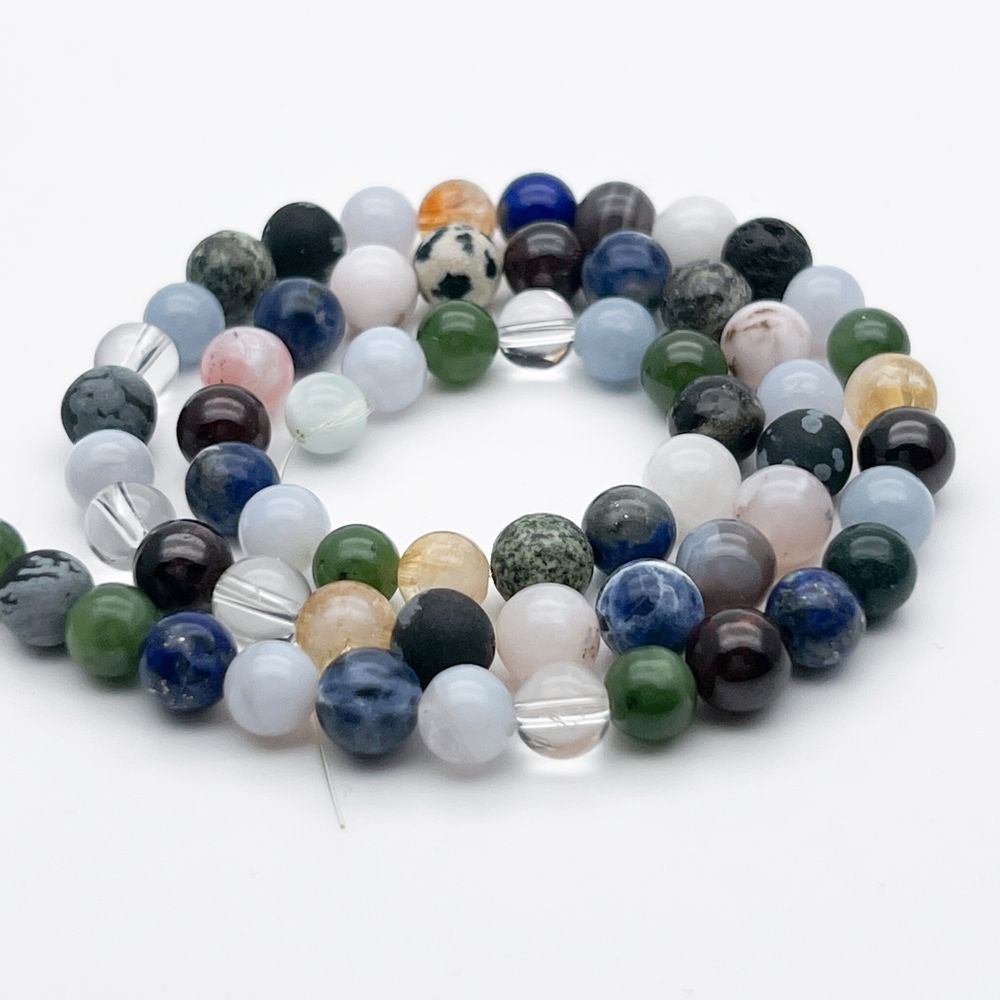 Натуральные камни микс, диаметр около 5,7-6,4 мм, цена за нить 62 шт