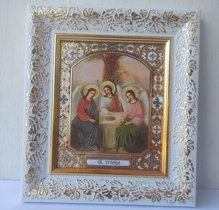 Икона 25х22 Святая Троица, белый багет (Паняв)
