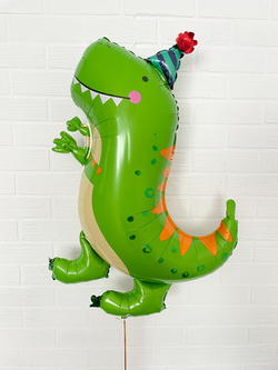 AN Шар фигура Динозавр в колпаке зеленый 26"/66CM х 34"/86CM (БГ-38)
