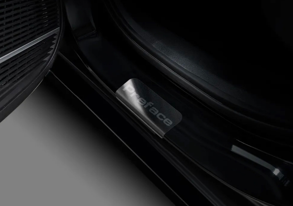 Накладки на пороги AutoMax для Geely Preface (FS11) 2024-н.в., рынок РФ, нерж. сталь, с надписью, 4 шт., AMGEPRE01