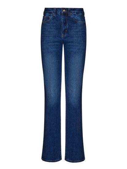 Женские джинсы темно-синего цвета из 100% хлопка - фото 1