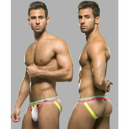 Мужские трусы джоки белые с цветной резинкой Andrew Christian
