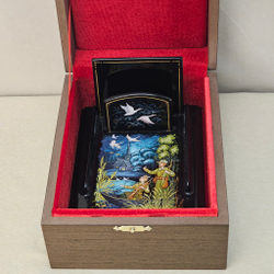 Подставка для блока для записей ручной росписью Палех "Охотники"