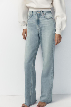 ZARA ДЖИНСЫ TRF WIDE LEG FULL LENGTH С ВЫСОКОЙ ПОСАДКОЙ, ГОЛУБОЙ