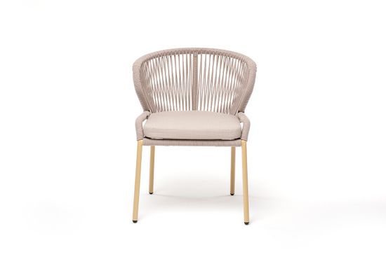 "Милан" стул плетеный из роупа, каркас алюминий (RAL1001), роуп бежевый круглый, ткань бежевая