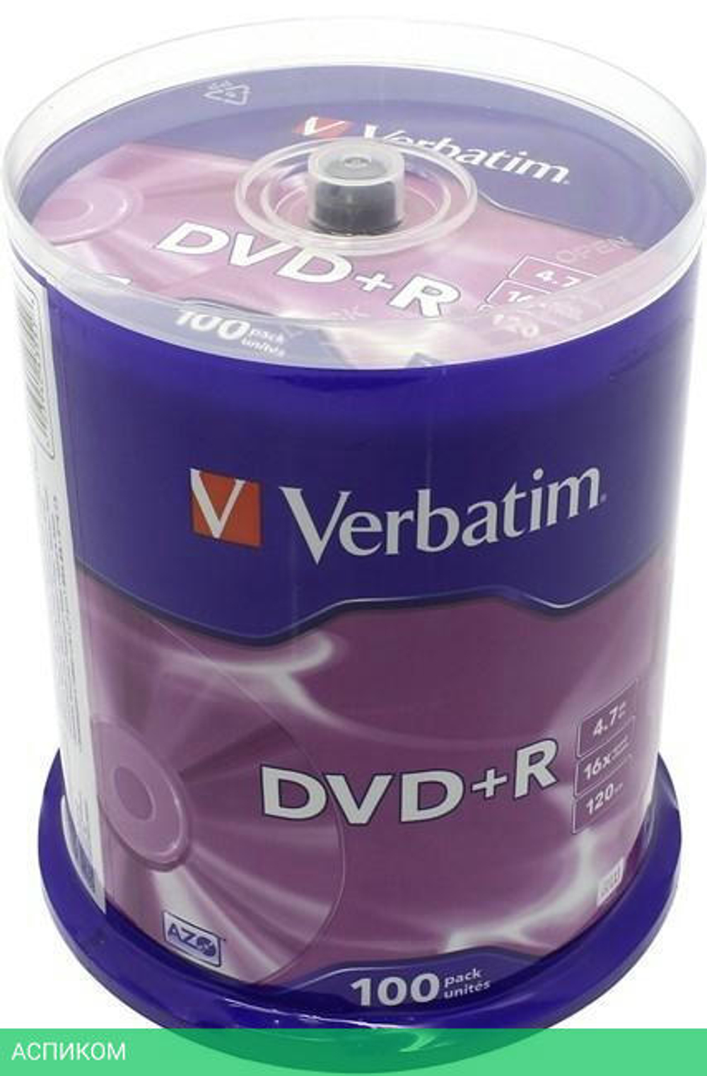 DVD+R диск Verbatim 4.7Gb 16x Cake Box 100шт (43551)