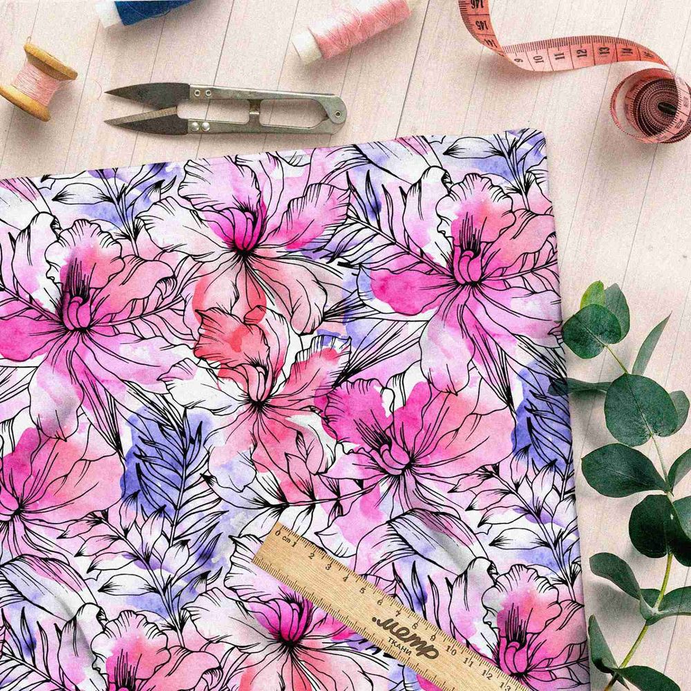 Ткань сатин розовые очертания цветов