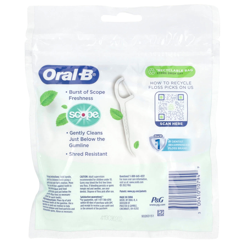 Oral-B, Scope Floss Picks, свежая мята, 75 зубочисток