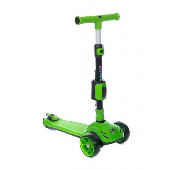 Самокат-беговел 3 в 1 Scooter Micar Transformer складной со светящимися колесами, сиденьем и родительской ручкой зеленый