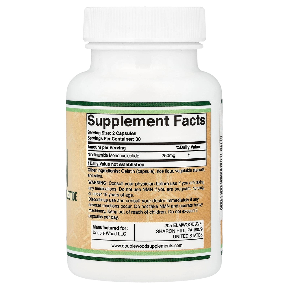 Double Wood Supplements, NMN, 60 капсул (125 мг в 1 капсуле)