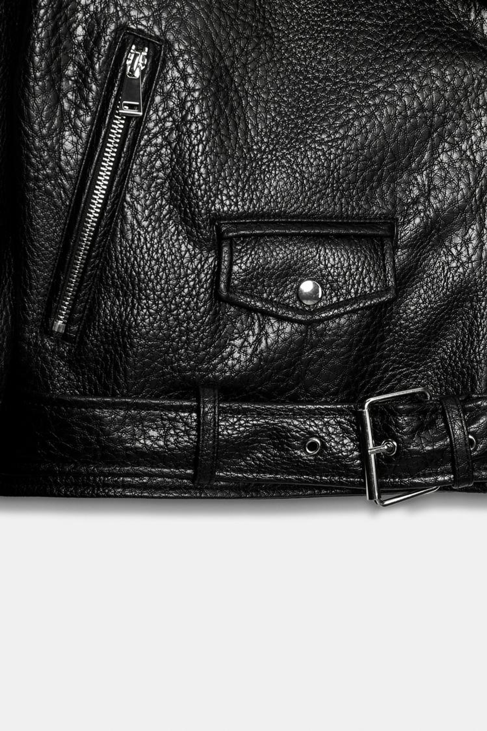 ZARA БАЙКЕРСКАЯ КУРТКА С ПОГОНАМИ ИЗ ИСКУССТВЕННОЙ КОЖИ, ЧЕРНЫЙ