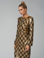 Платье в золотую крупную пайетку с бантом и открытой спиной