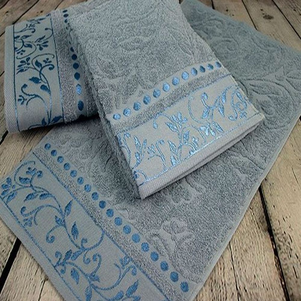 Набор из 3-х махровых полотенец "П37. Жаккард серый светлый" в упаковке, 100% хлопок, Россия.