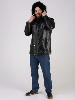 Куртка зимняя кожаная с капюшоном пуховик