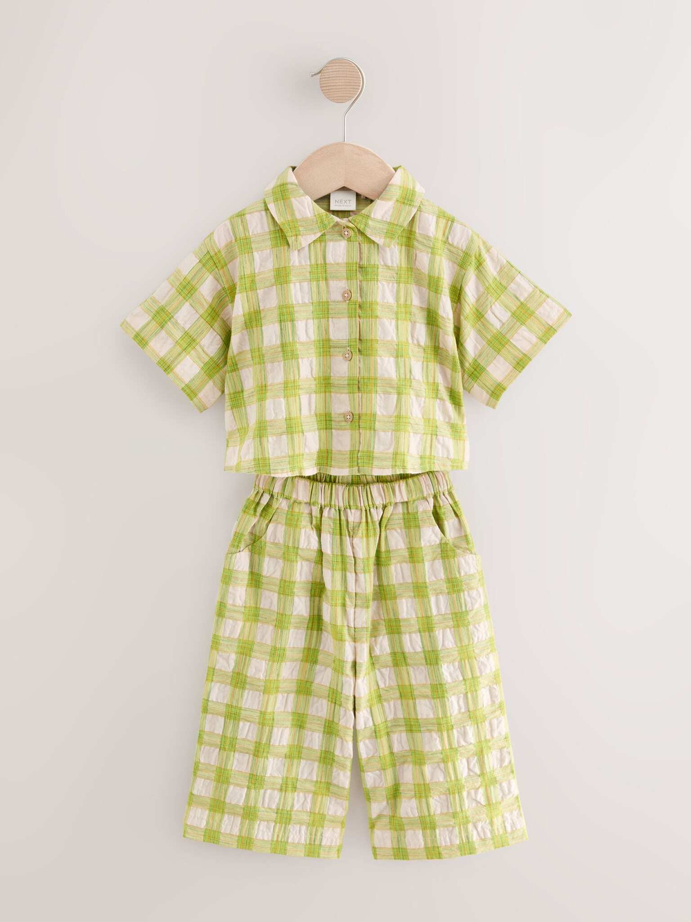 Рубашка с коротким рукавом и брюки в комплекте для девочки Next E86-988, Салатовый, Молочный