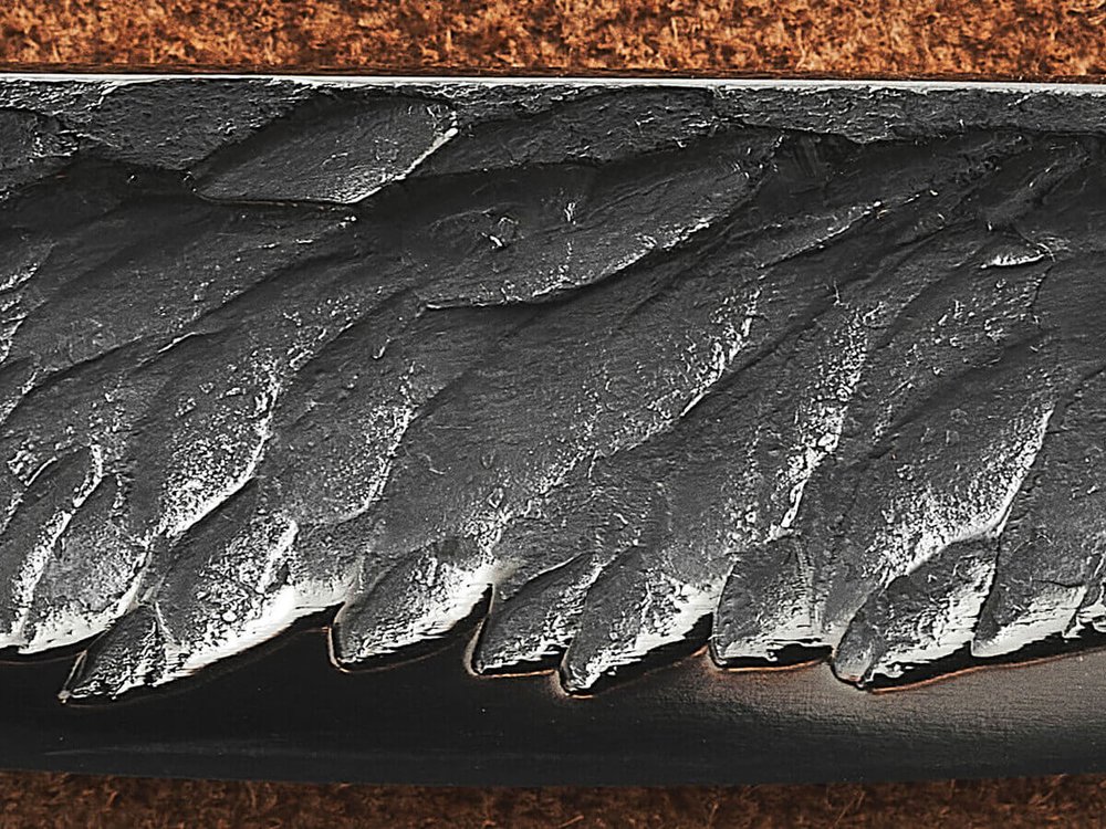 Якутский нож "Амга", сталь Х12МФ, рукоять гранатовая стабилизированная карельская береза / рисунок