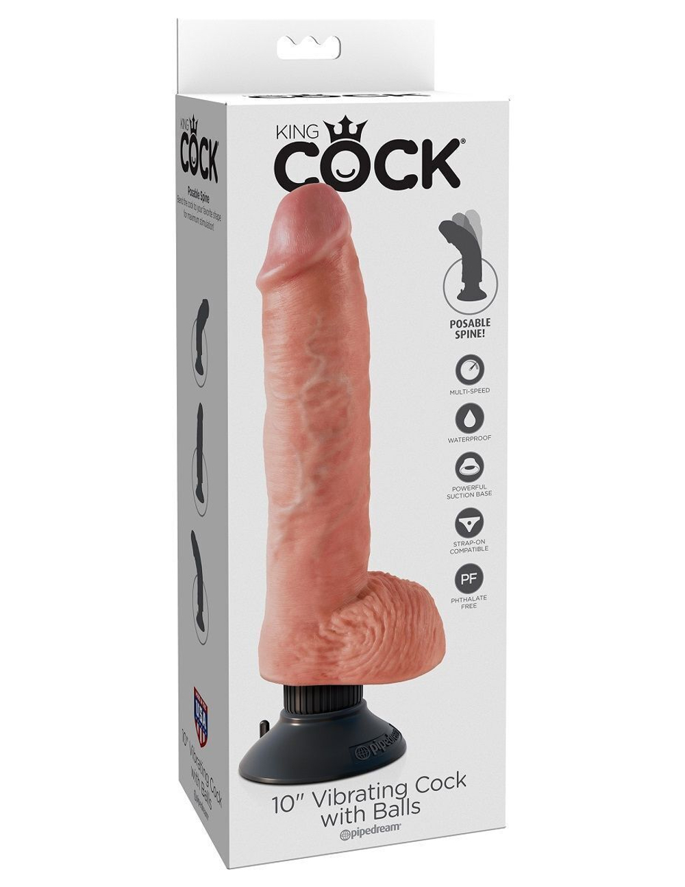 Телесный вибромассажер 10 Vibrating Cock with Balls - 25,4 см. (Цвет: телесный)