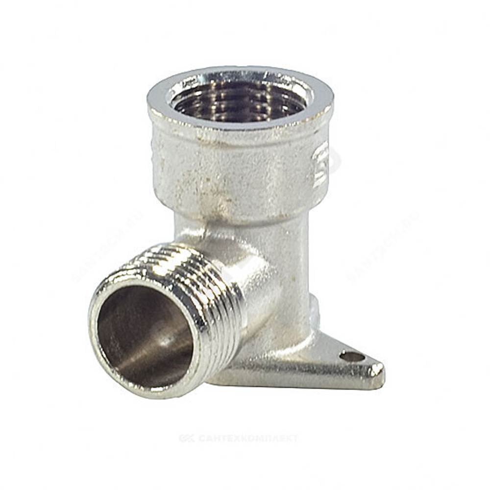 Угольник латунь никель установочный Ду 15 (1/2") 3 отверстия ВР/НР SantechSystems