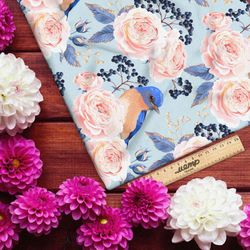 Ткань таффета голубые птицы