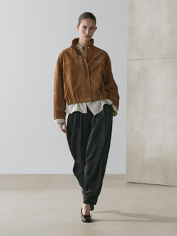 Massimo Dutti Короткий замшевый бомбер, цвет верблюжьей шерсти