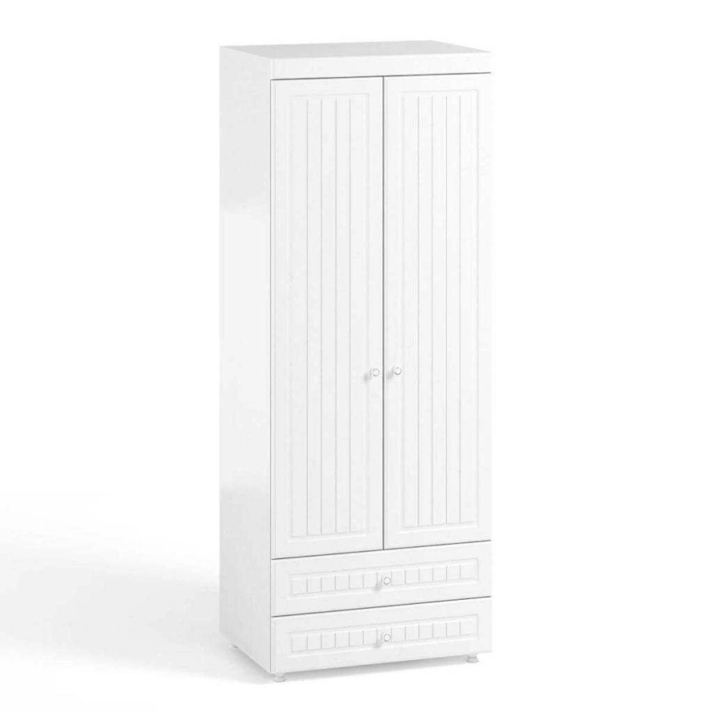 Шкаф 2-х дверный с ящиками (гл.410) Монако МН-44 белое дерево