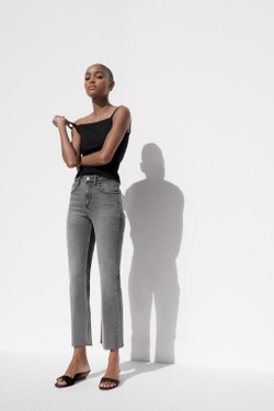 ZARA ДЖИНСЫ TRF CROPPED FLARE С ВЫСОКОЙ ПОСАДКОЙ, СВЕТЛО-СЕРЫЙ