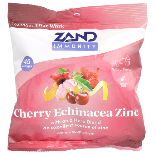 Zand, Immunity, вишня, эхинацея и цинк, натуральный, 45 пастилок