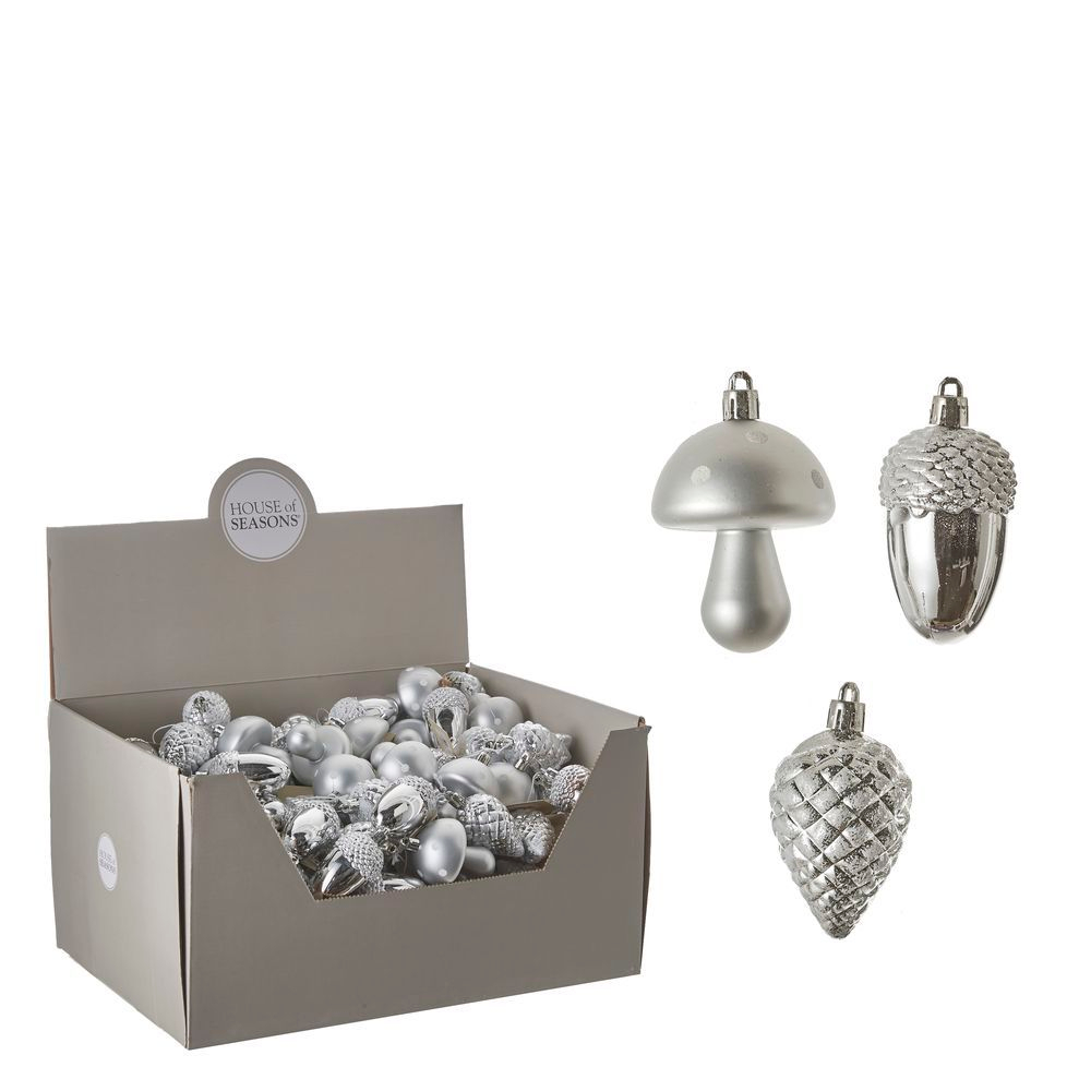 Набор елочных игрушек 3шт 8см House of Seasons Шишка-Желудь-Гриб серебряный