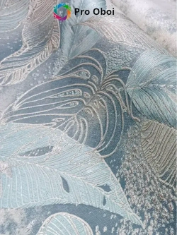 Gomel-FOX Обои вспененный винил на флизелине, бирюзовые листья, в спальню, в прихожую, в кухню,1.6х10м