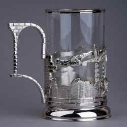 Подстаканник "Подарок строителю" с никелированием в подарочном футляре