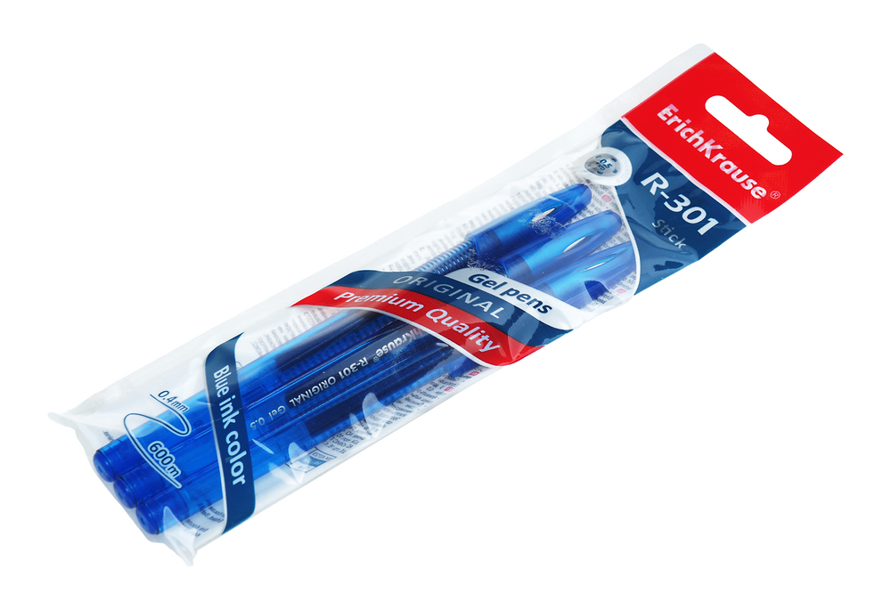 Ручка гелевая "Original Gel" Erich Krause синяя 0.5мм корпус синий пластиковый R-301 В наборе 3 шт Цена за 1 шт