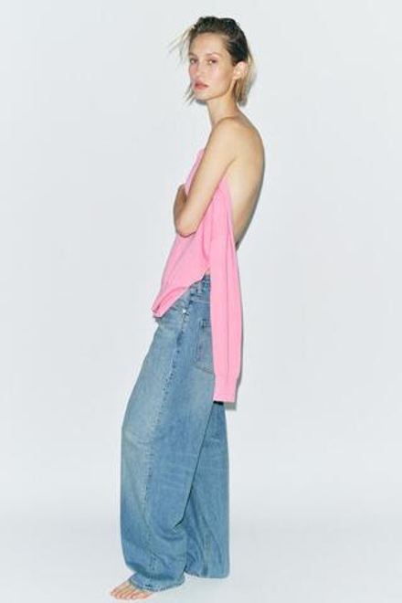 ZARA ОДНОТОННЫЙ СВИТЕР ИЗ СМЕСОВОЙ ШЕРСТИ И АЛЬПАКИ, РОЗОВЫЙ