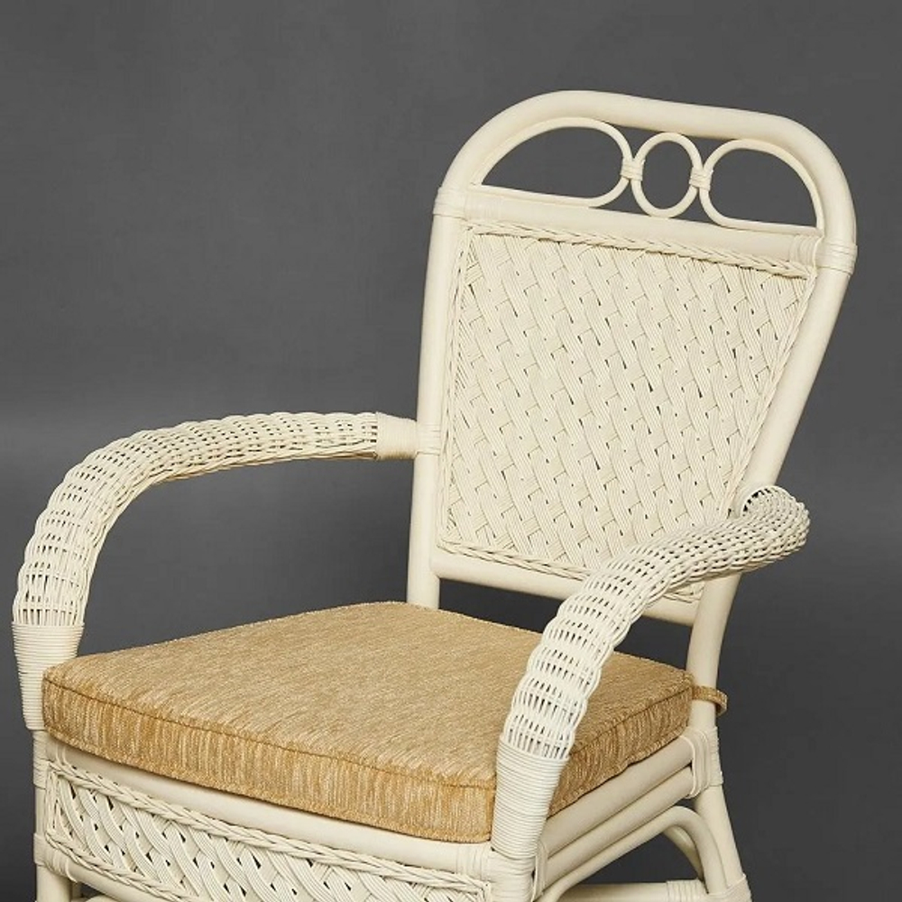 Комплект террасный ANDREA (стол кофейный со стеклом + 2 кресла + подушки) ротанг, 64х67х92см / D60х55, TCH White (белый)